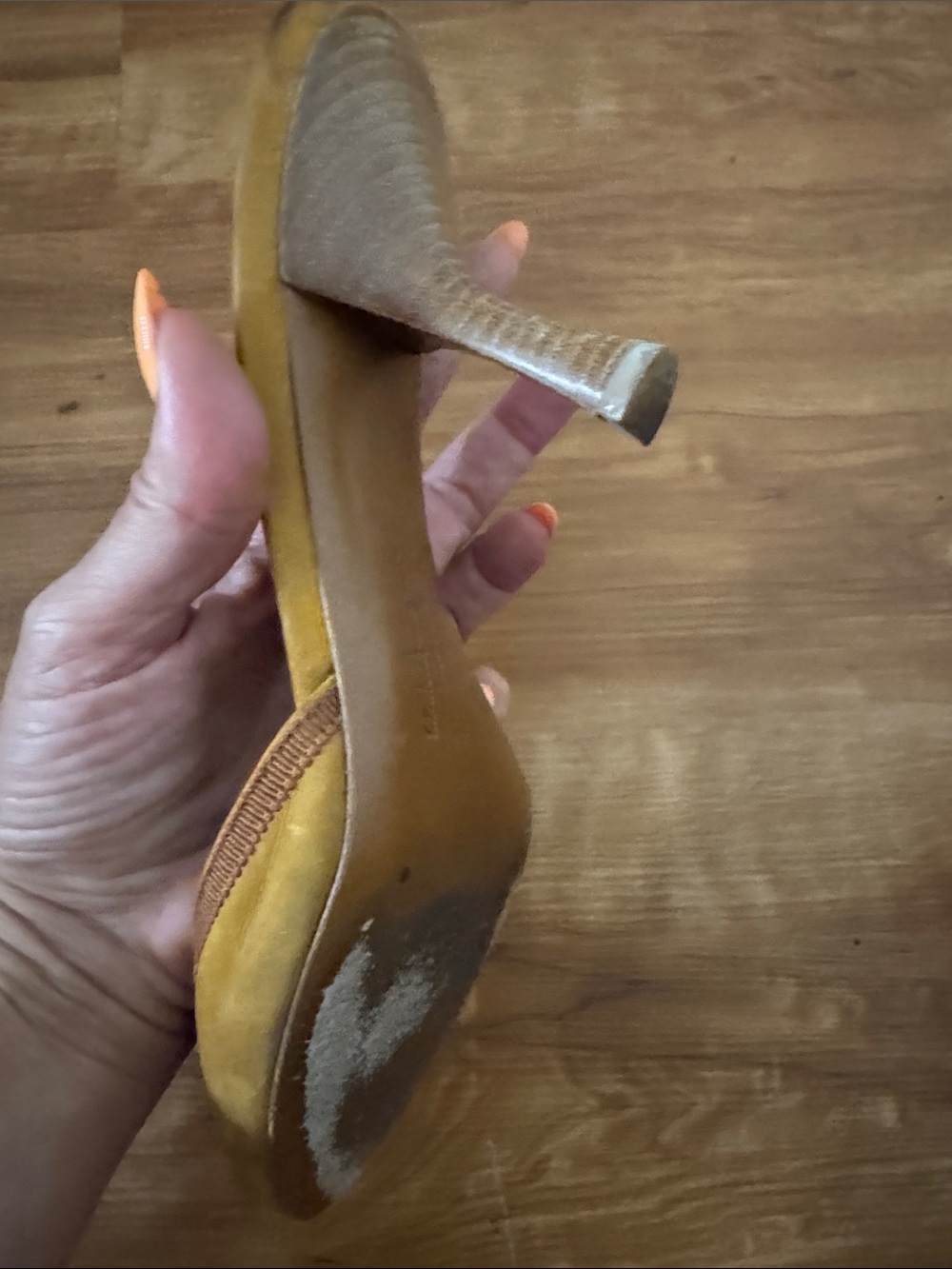 Salvatore Ferragamo Mustard Suede Peep-Toe Mules with Signature Bow - Picture 5 of 7
